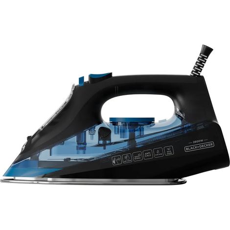 Fer à repasser Black & Decker BXIR2606E, sec et vapeur, semelle céramique, 150 g/min, noir et bleu, 0,36 l, 2600 W (1/4)