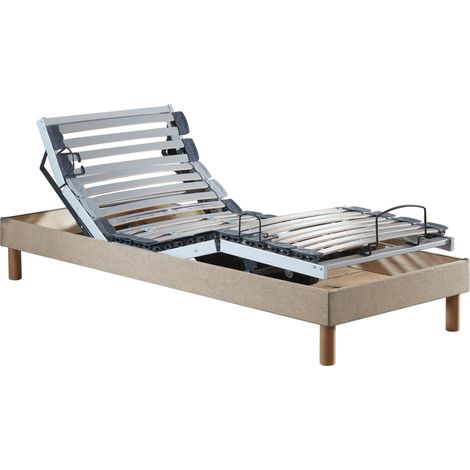 Ensemble lit électrique relaxation multi lattes + Matelas Mousse à mémoire de forme Couleur Beige 90 x 190 cm (1/5)