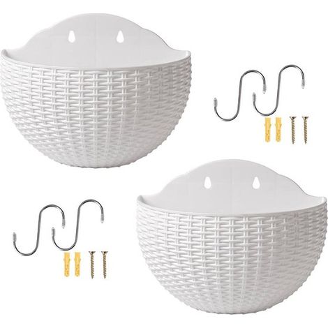 Macetero de pared para plantas de exterior,2 macetas colgantes de imitación de ratán,soporte para plantas colgante