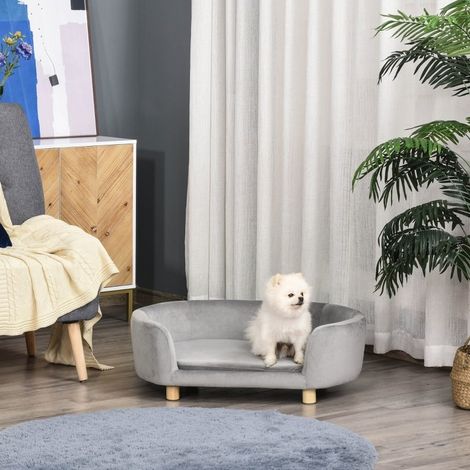 Divano per animali 86x55x33 cm in velluto grigio con cuscino rimovibile – MEUBLIV (1/5)