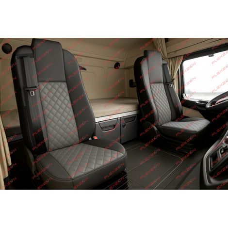 Sitzbezug-Set 1+1 aus Kunstleder für MERCEDES ACTROS MP4 EURO 6 2015–2021 – grau-schwarz