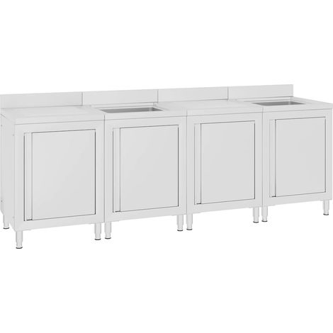 Évier de cuisine professionnel avec égouttoir en inox argenté 240 x 60 x 95-96 cm, ensemble 4 pièces - PANGIVO (1/5)