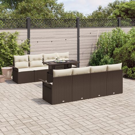 Garden Sofa Set 9 pcs Brown Poly Rattan vidaXL (1/5)