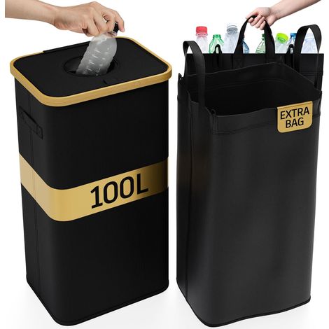 Poubelle tri Selectif Cuisine [avec sac supplémentaire] - Poubelle 100L Cuisine - Déchets et Recyclage - Bac de tri - Compacteur pour Bouteille Plastique Recyclage (1/5)