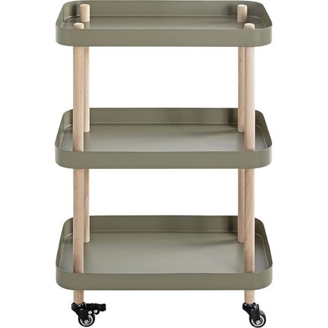 Chariot de service, desserte en bois coloris naturel et métal vert -longueur 50 x profondeur 30 x hauteur 76 cm (1/5)