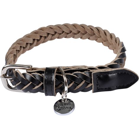 Collier pour chien en cuir tressé noir