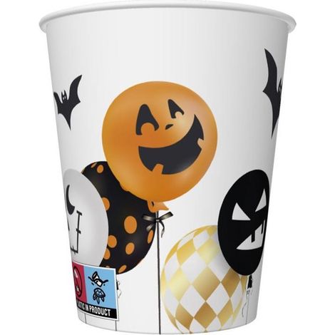 Bicchieri di carta per Halloween da 250 ml, confezione da 8 pezzi.