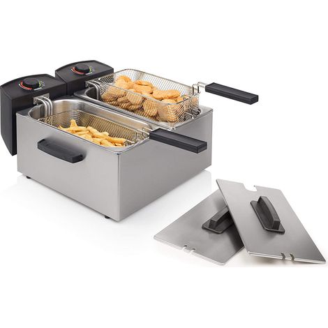 Kaltzonen Doppelfritteuse 6 Ltr. Edelstahl 2 Frittierkörbe, 3600Watt (1/5)