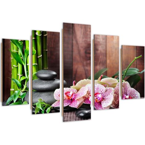 Quadro deco panel 5 parti, Composizione zen con orchidea e bambà¹ - 150x100 (1/5)