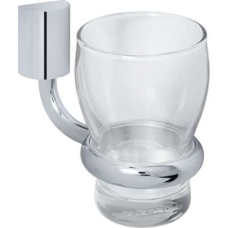 Perfetto 2 Zahnputzbecherhalter mit Glas (klar) mit Dekor ''Düne'', Messing massiv, PERF-GH2 chrom