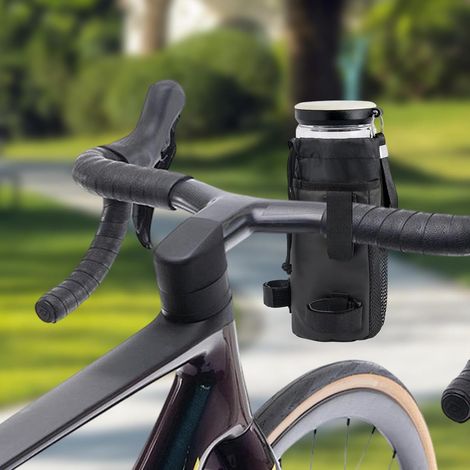 Support Gobelet Vélo Sacoche de Guidon Isotherme Ajustable  Porte-gobelet pour vélo avec poche en mesh pour rangement de votre téléphone sur le guidon, cyclisme, exercice et (1/5)
