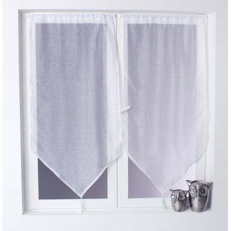 Lot de 2 voiles base pointe 60x90 – Voilage sablé 100% polyester – Coloris blanc – Ourlet passe tringle – Enjoy Home