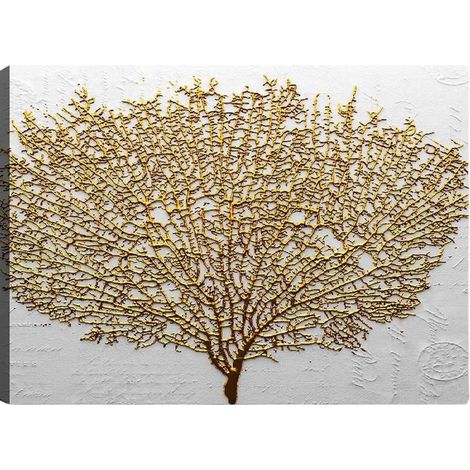 Hanah Home – Tableau décoratif arbre doré 70 x 100 cm – Toile 100% haute qualité – Cadre en bois 3 cm d'épaisseur – Pour salon et bureau (1/3)