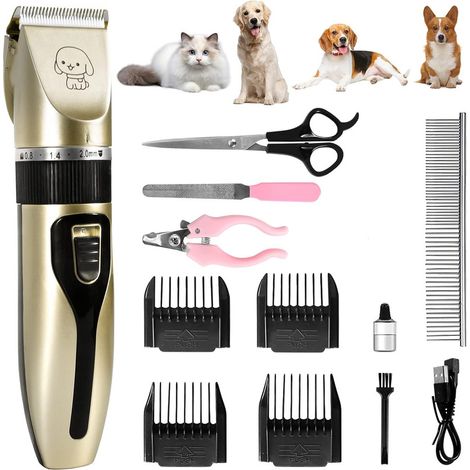 APEX Tondeuse Chien Professionnelle，12 Pcs Tondeuse Chien，Lames en Céramique Amovibles et Lavables, pour Chien et Chat Dog Clipper Kit (1/5)