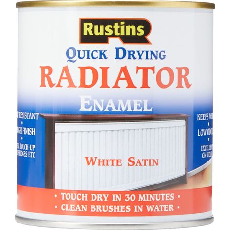 Rustins Quick Dry Satin White Radiator Enamel Paint - 500ml, Fast-Drying, Durable Finish