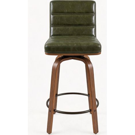 Tabouret de bar pivotant en PU avec pieds en bois courbés, siège 360° pour cuisine et bar (1/5)