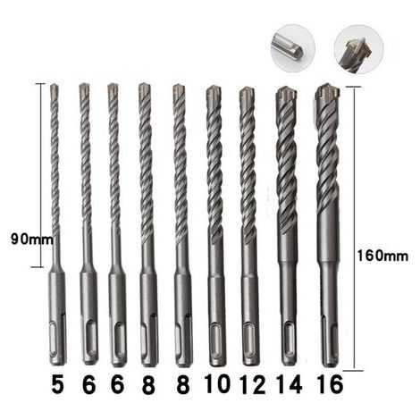 Betonbohrer für Beton, 9 Stück 5 mm - 16 mm elektrische Schlagbohrer Kreuz (1/5)