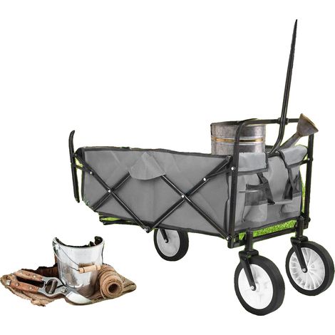 Carro de jardín, capacidad de carga de 80 kg, volumen de almacenamiento de 98 litros, dimensiones 90 x 52,5 x 119 cm, estructura de acero, diseño plegable. (1/5)