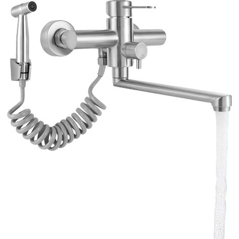 Wandmontierter Wasserhahn, 304 Edelstahl, 360° drehbar, Silber (1/2)