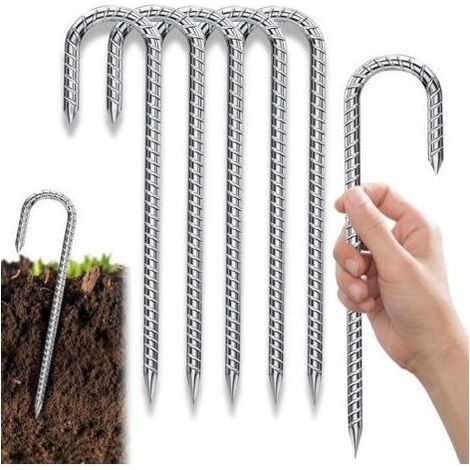 ( 30 cm )Lot de 6 sardines argentés stables de 30 cm Le design fileté est un ancrage au sol en forme de J Convient pour les piquets de tente de camping, les piquets de jardin et la fixation d (1/5)
