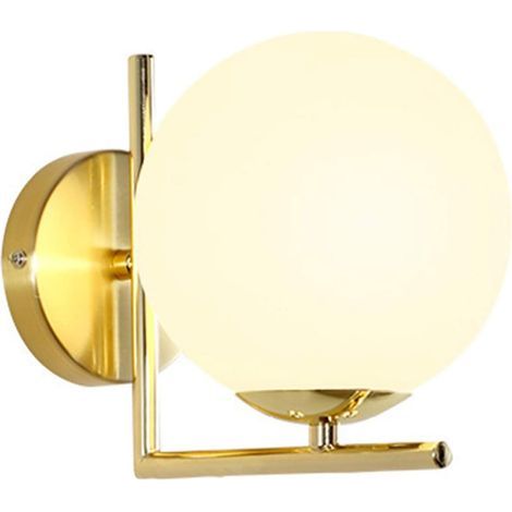 Applique murale moderne LED en verre simple E27 avec boule blanche pour chevet ou salon (doré) (1/5)