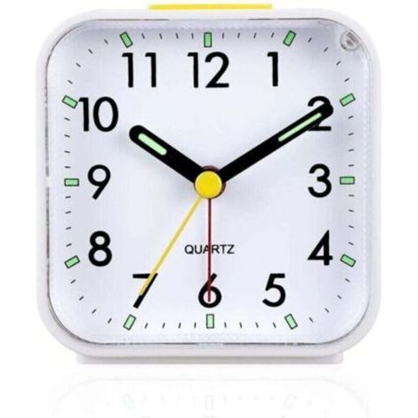 Sveglia analogica silenziosa senza ticchettio, sveglia delicata, segnali acustici, aumento del volume, funzioni snooze e luce, funzionamento a batteria, facile impostazione, bianca