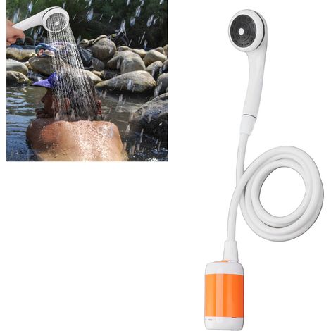 Douche électrique portable, réglable pour l'arrosage intérieur et extérieur, spa, camping et douche, orange et blanc. (1/5)