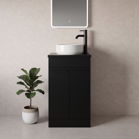 Napoli 390 Matt Black 500mm 2 Door Vanity Unit for Countertop Basins - 500mm - Matt Black 160mm Handle