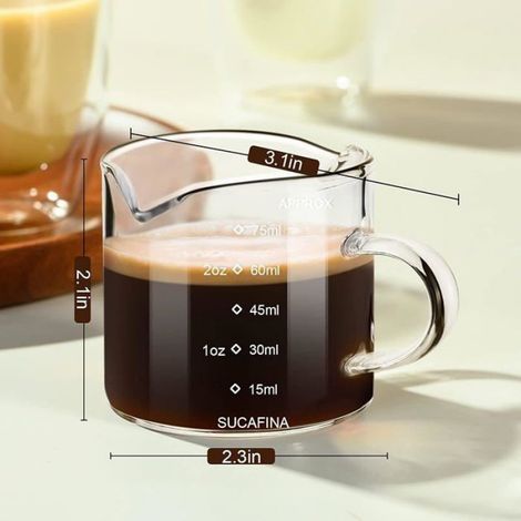 Lot de 2 tasses à expresso avec poignée Verre doseur à double bec avec double échelle Verre à shot expresso avec 2 Pack (1/5)