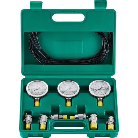 VEVOR Kit per Prova Pressione Idraulica, 250/400/600 Bar, 3 Manometri 6 Giunti, Set di Misuratori Idraulici per Escavatori con Custodia Portatile per Escavatori Trattori Macchine Edili