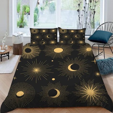 Bettwäsche-Set 155x220 cm 3D Motiv Kosmische Objekte Mikrofaser mit Reißverschluss und 2 Kissenbezügen 80x80 cm