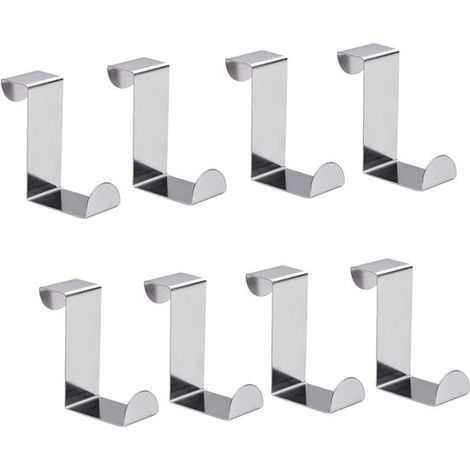 Set de 8 crochets de porte, porte-manteaux, crochets de suspension, crochets de porte, crochets de placard de cuisine, Argent , 5,8 x 6 x 2,5 cm, acier inoxydable (1/4)