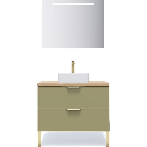 Meuble de salle de bain suspendu vasque à poser 90cm 2 tiroirs Vert olive + miroir - Venice (1/5)