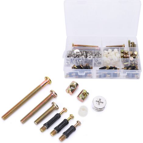 Kit d'assemblage 3-en-1 pour meubles avec inserts filetés, boulons et mécanismes excentriques - 125 pièces (1/5)