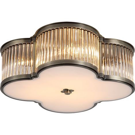 Searchlight Lotus Plafonnier encastré à 3 lumières, laiton antique et diffuseur en verre, 3 x E14 (1/5)
