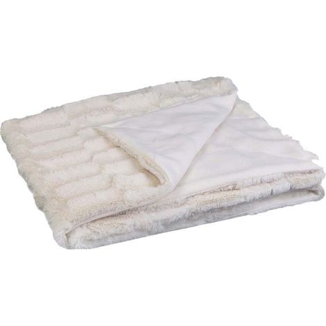 Plaid 120x150cm Texturé Imitation Fourrure Blanche avec Anse Simili Cuir Marron (1/5)