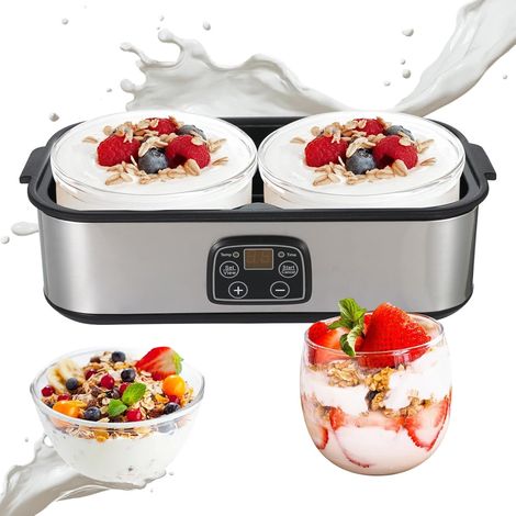 Yaourtière 2 litres Machine à yaourt numérique automatique avec 2 verres, yaourtière avec minuterie et contrôle de la température, yaourtière pour yaourt grec, fromage, natto, vin de riz, 2 l