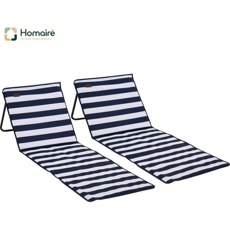 HOMAIRE Strandmatte 2er-Set faltbar verstellbar Blau Weiß mit Tragetasche Magazintasche Stahl Oxford-Gewebe