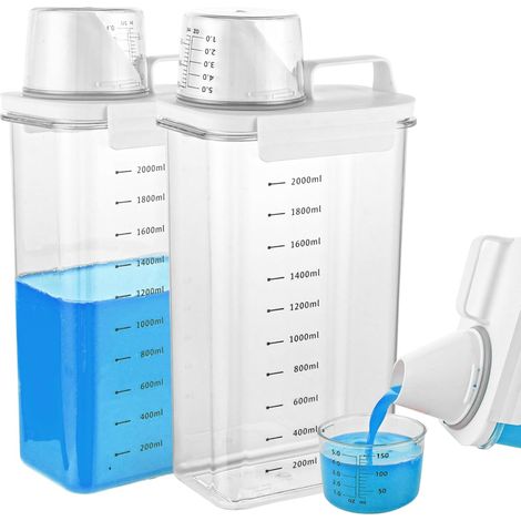 Lot de 2 Distributeur Lessive Liquide 2300ML, Boîte de Rangement Lessive en Poudre avec Doseur Lessive Liquide, Bidon Lessive Liquide Vide Gradué pour Buanderie, 30x13x8cm (1/5)
