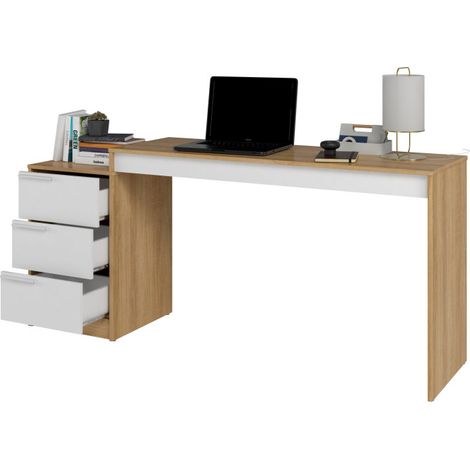 Bureau et Caisson 3 Tiroirs Amovible Chêne et Blanc L 176.5 H 78.5 P 38 cm (1/5)