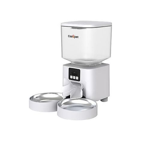 Carepet Dispensador Automático Doble Comida 4,5 L Con App Cuenco Acero Inoxidable Blanco