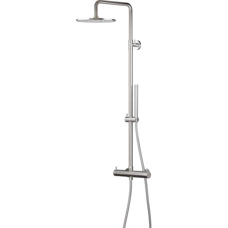 Colonne de douche ronde en acier AISI 316 avec mitigeur mécanique Pollini Jessy Steel 15P1026YD0AS Acier inoxydable (1/5)