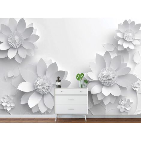 Vlies Fototapete Blumen 200x140 cm, Tapeten, für Wohn und Schlafzimmer, Vliestapete Wandtapete Tapete 3D Effekt- inkl. Kleister - Abstrakt weiß Natur, WallArena (1/4)