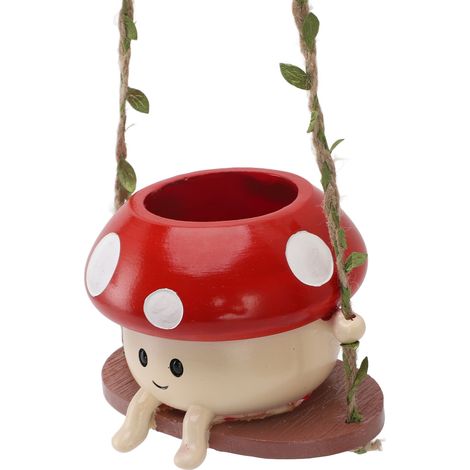 Pot de fleur en forme de champignon, jardinière à visage pivotant, ornement de plante succulente pour décoration d'étagère de plafond mural (1/5)