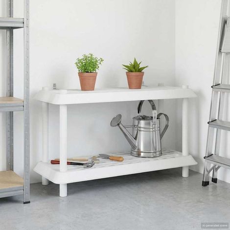 Étagère de rangement 2 niveaux en PP blanc, résistante aux UV, 100 x 40 x 55,5 cm - PANGIVO (1/5)