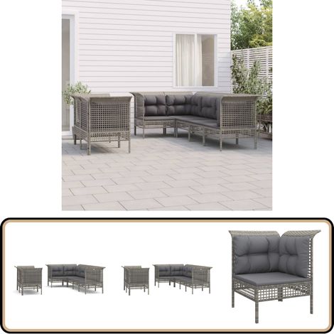 7-tlg. Garten-Lounge-Set mit Kissen Grau Poly Rattan - Gartenmöbel - Loungesessel - Gartenloungeset - PE-Rattan Möbel - Wetterfeste Gartenmöbel