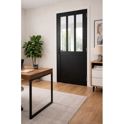 Bloc porte atelier nero H204 x L73 cm a battente sinistra con pannello, maniglia GD MENUISERIES