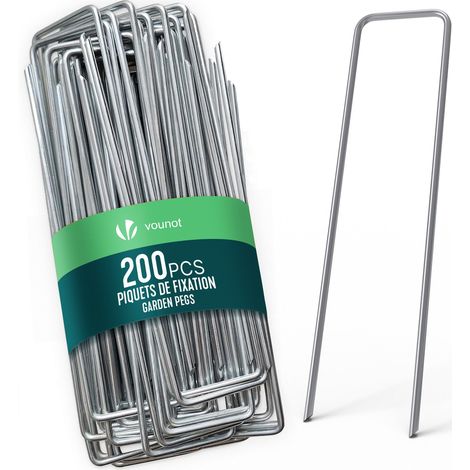 VOUNOT® Lot de 200 piquets de fixation en métal galvanisé - Agrafes de jardin en forme de U - 150x30mm Ø3mm (1/5)