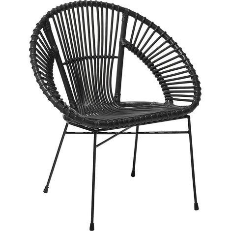 Beliani – Rattan armchair black wicker – Papasan dining chair with black metal legs – Lightweight accent chair for modern interiors (1/5)