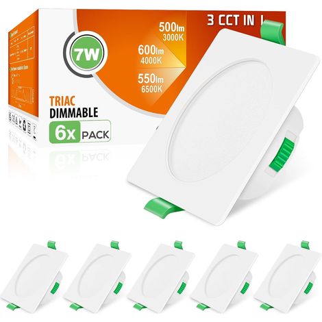 Lot de 6 Spot LED Encastrable 68mm,7W Led Spot Dimmable AC 220-240V,3000K 4000K 6500K Étanche IP44 Réglable Plafonnier Encastré pour Salle de Bain,Salon,Chambre,Cuisine,Rond,Noir (1/5)